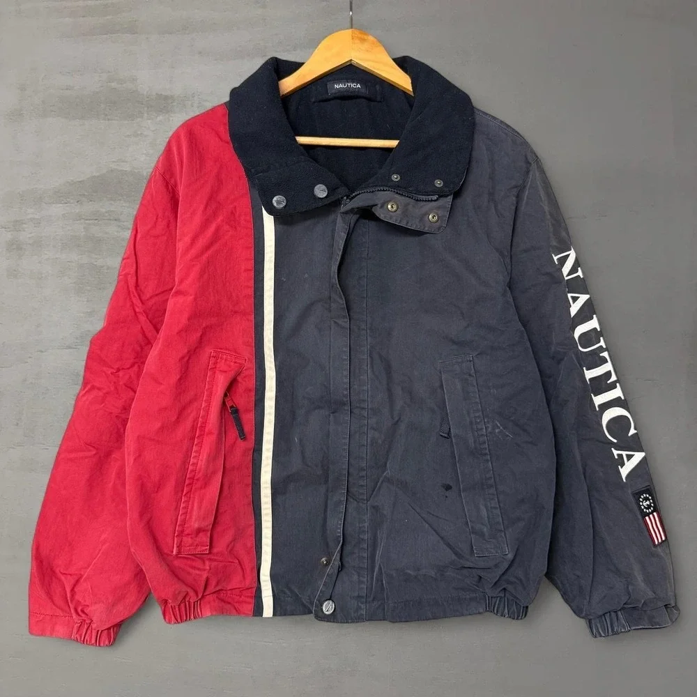 Vintage Nautica Reversible Bomber Jacket Navy Red Colorblock Large